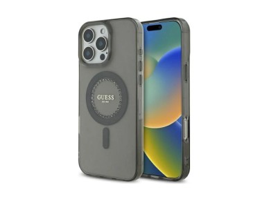 Capa Guess IML com strass e MagSafe para iPhone 16 Pro - Preta