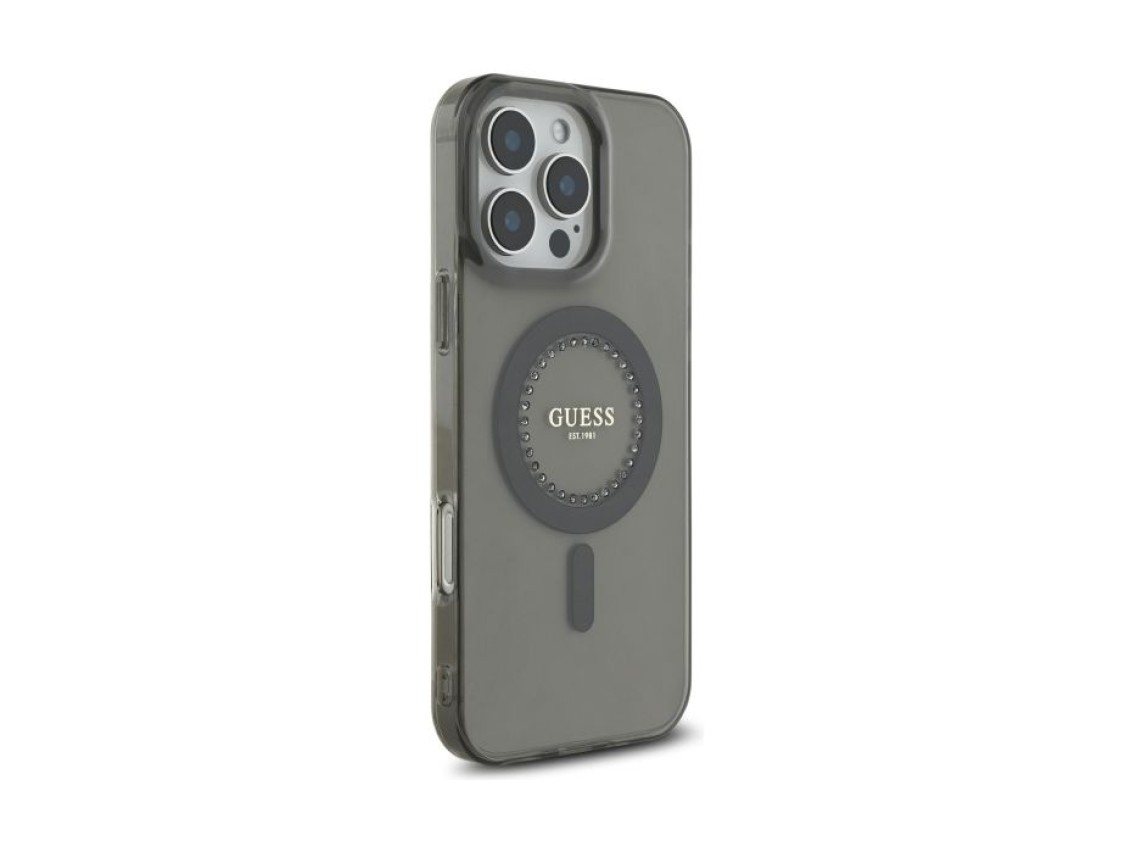 Funda Guess IML Rhinestones MagSafe para iPhone 16 Pro - Negra