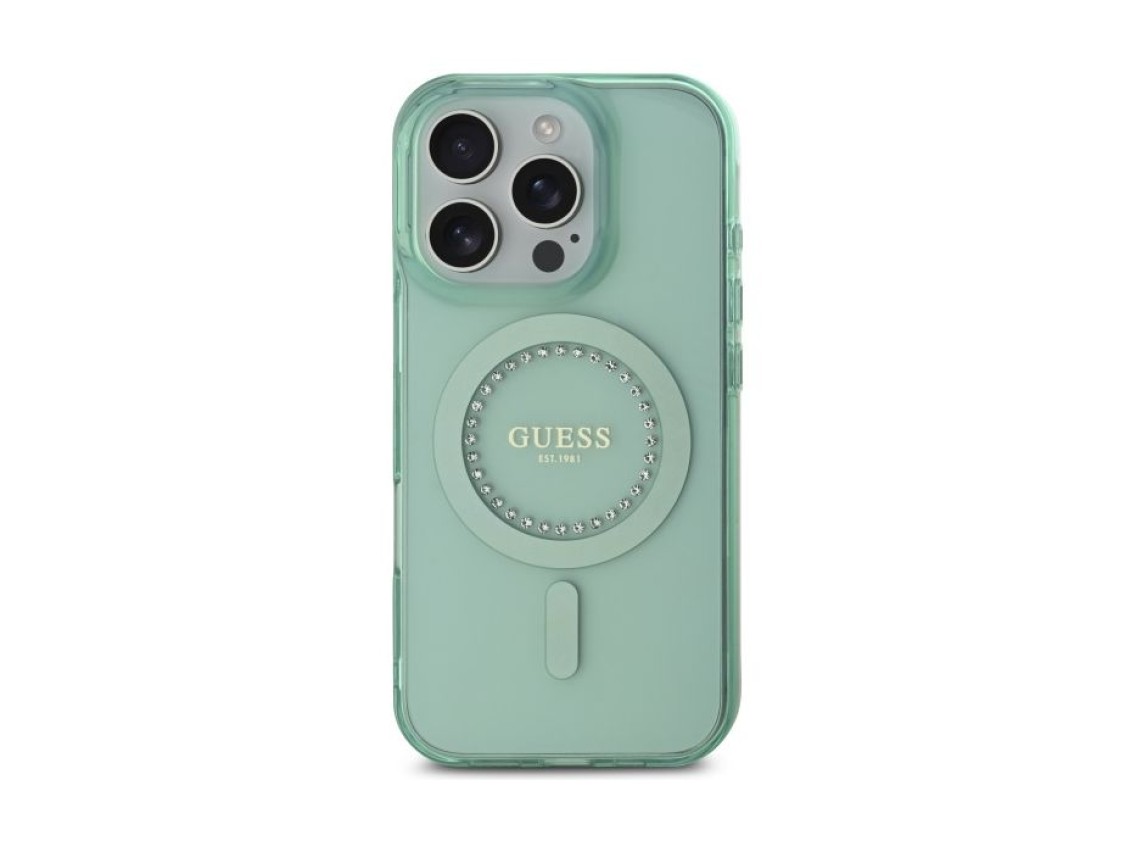 Funda Guess IML Rhinestones MagSafe para iPhone 16 Pro - Verde