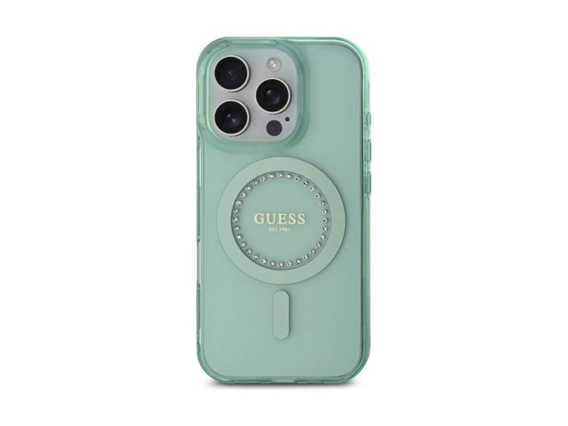 Funda Guess IML Rhinestones MagSafe para iPhone 16 Pro - Verde