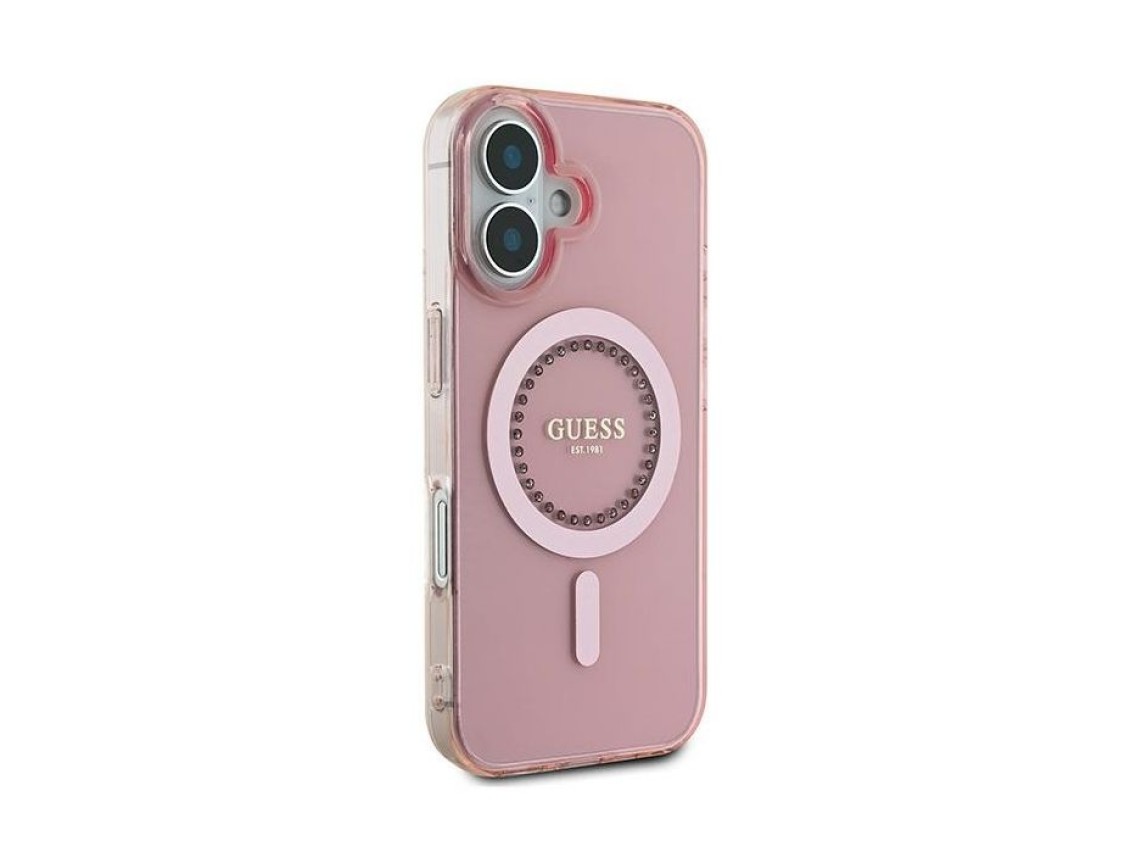 Guess IML Rhinestones MagSafe iPhone 16 Case - Pink