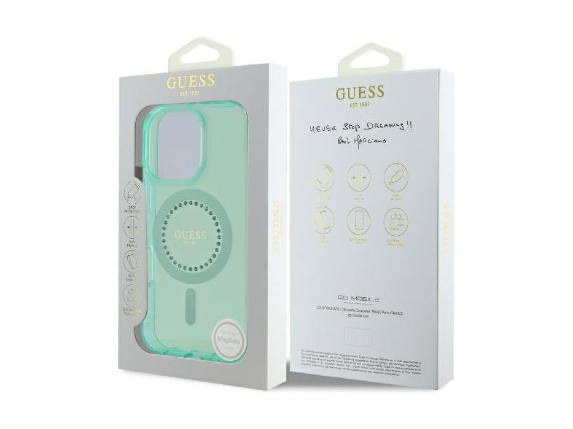 Funda Guess IML Rhinestones MagSafe para iPhone 16 Pro - Verde