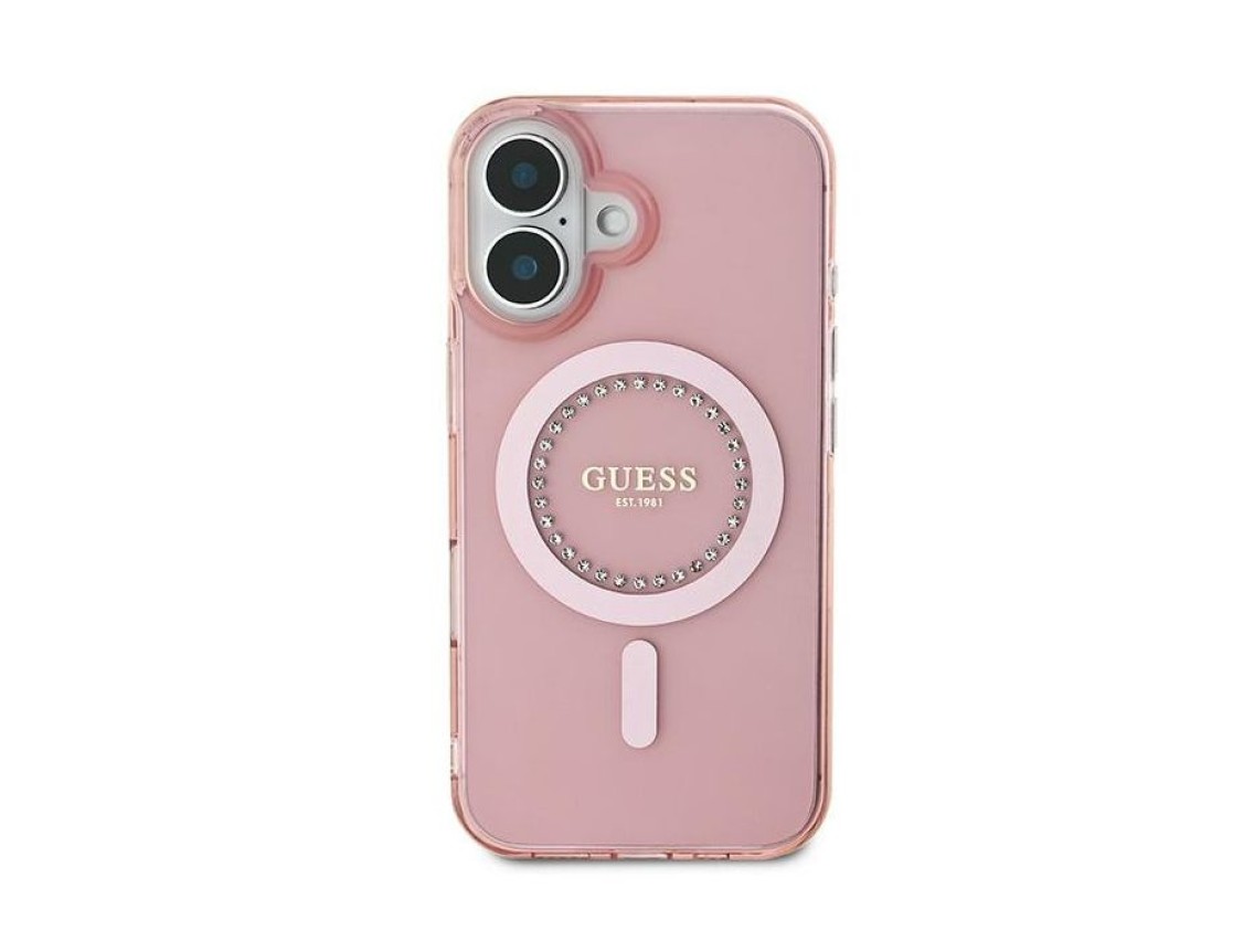 Guess IML Rhinestones MagSafe iPhone 16 Case - Pink