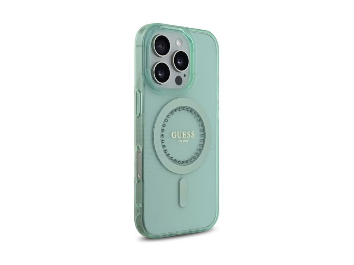 Funda Guess IML Rhinestones MagSafe para iPhone 16 Pro - Verde