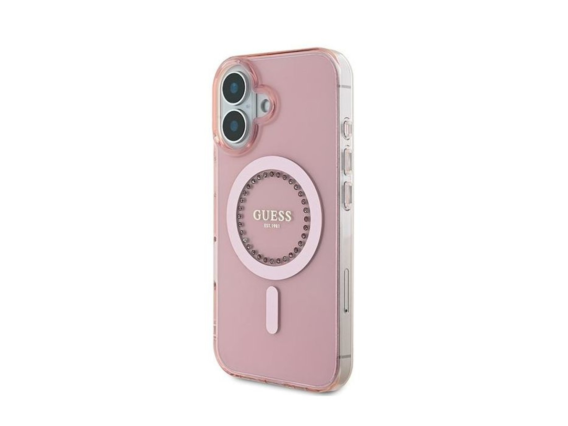 Guess IML Rhinestones MagSafe iPhone 16 Case - Pink