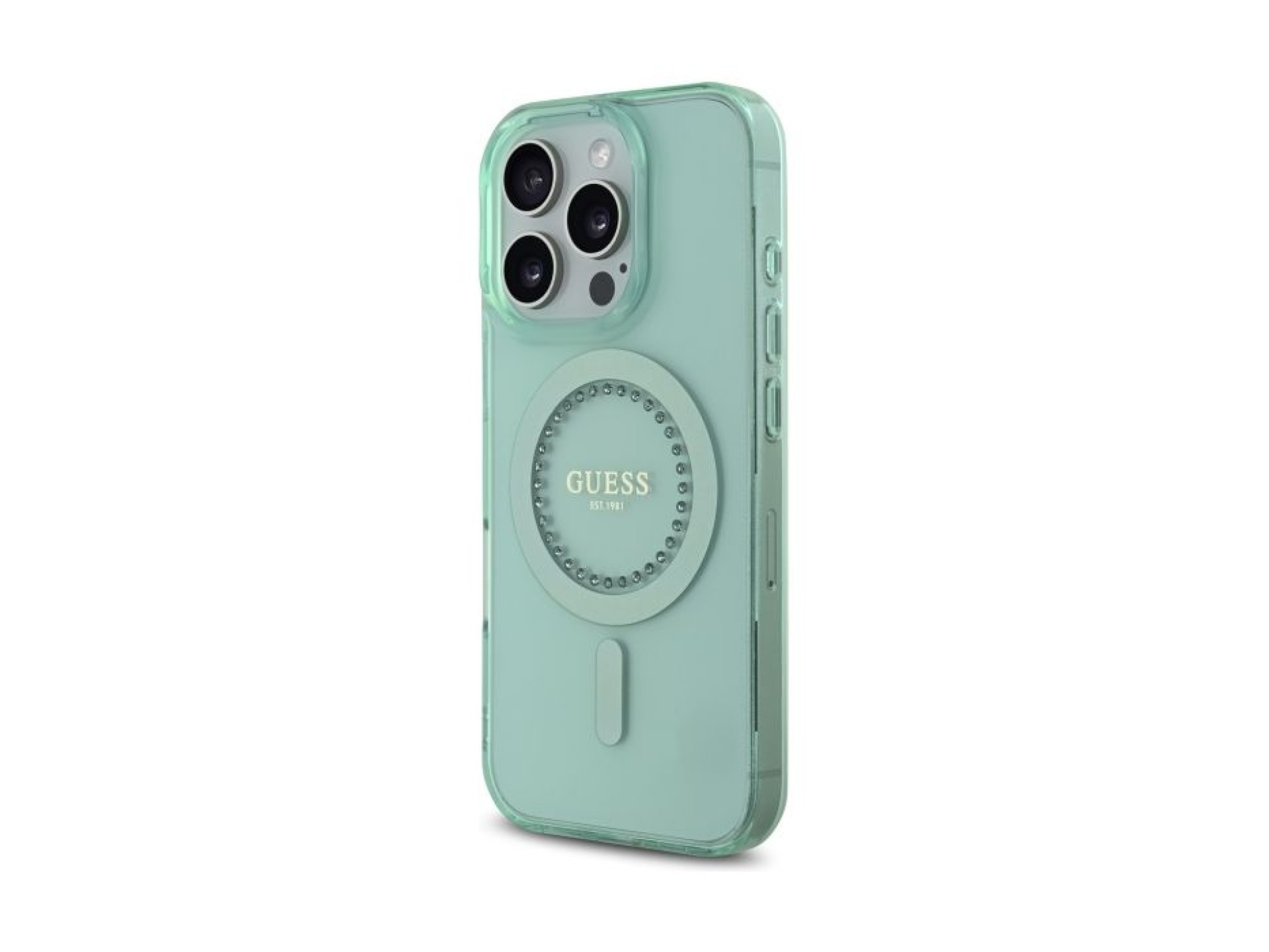 Funda Guess IML Rhinestones MagSafe para iPhone 16 Pro - Verde