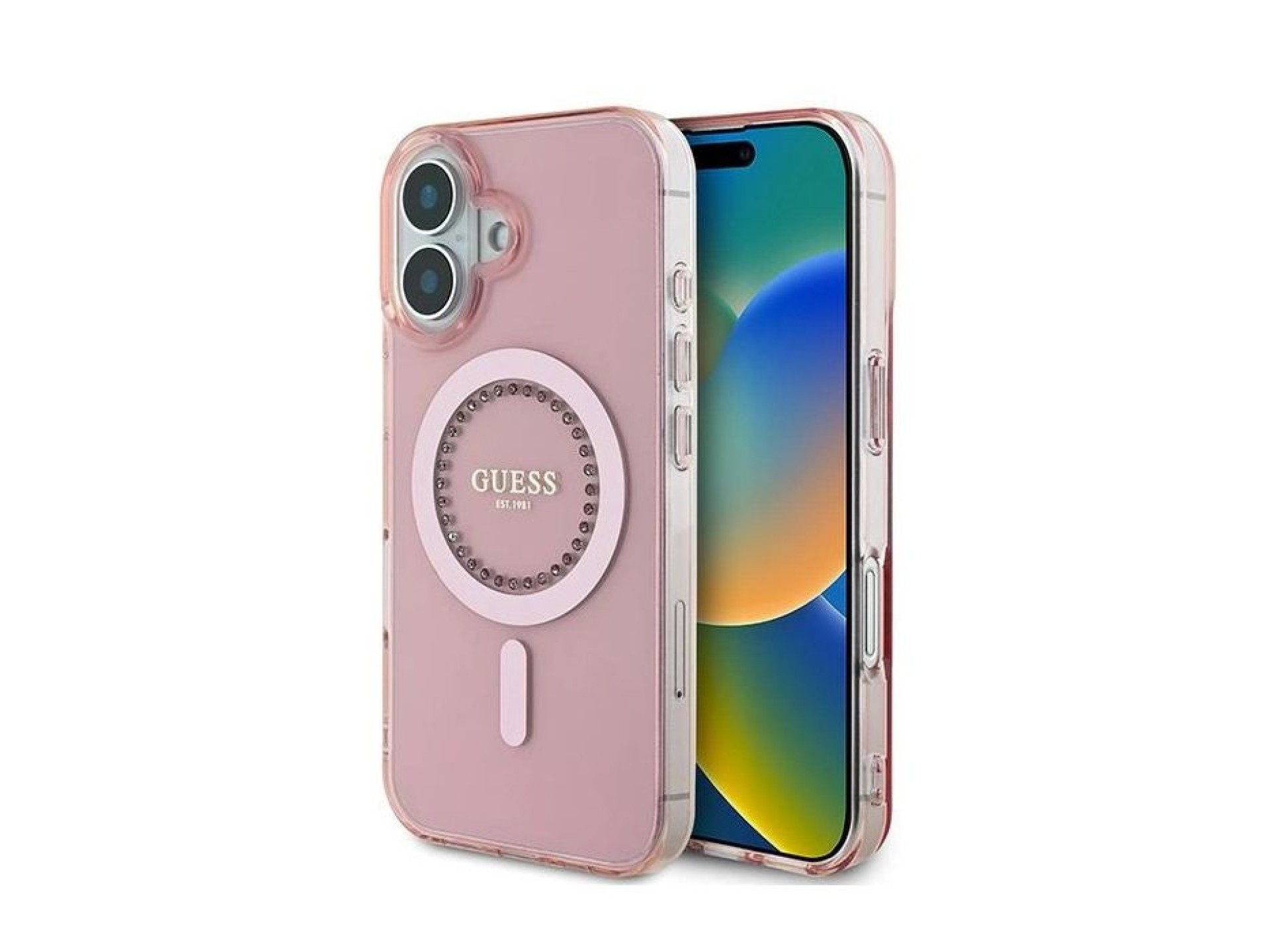 Guess IML Rhinestones MagSafe iPhone 16 Case - Pink