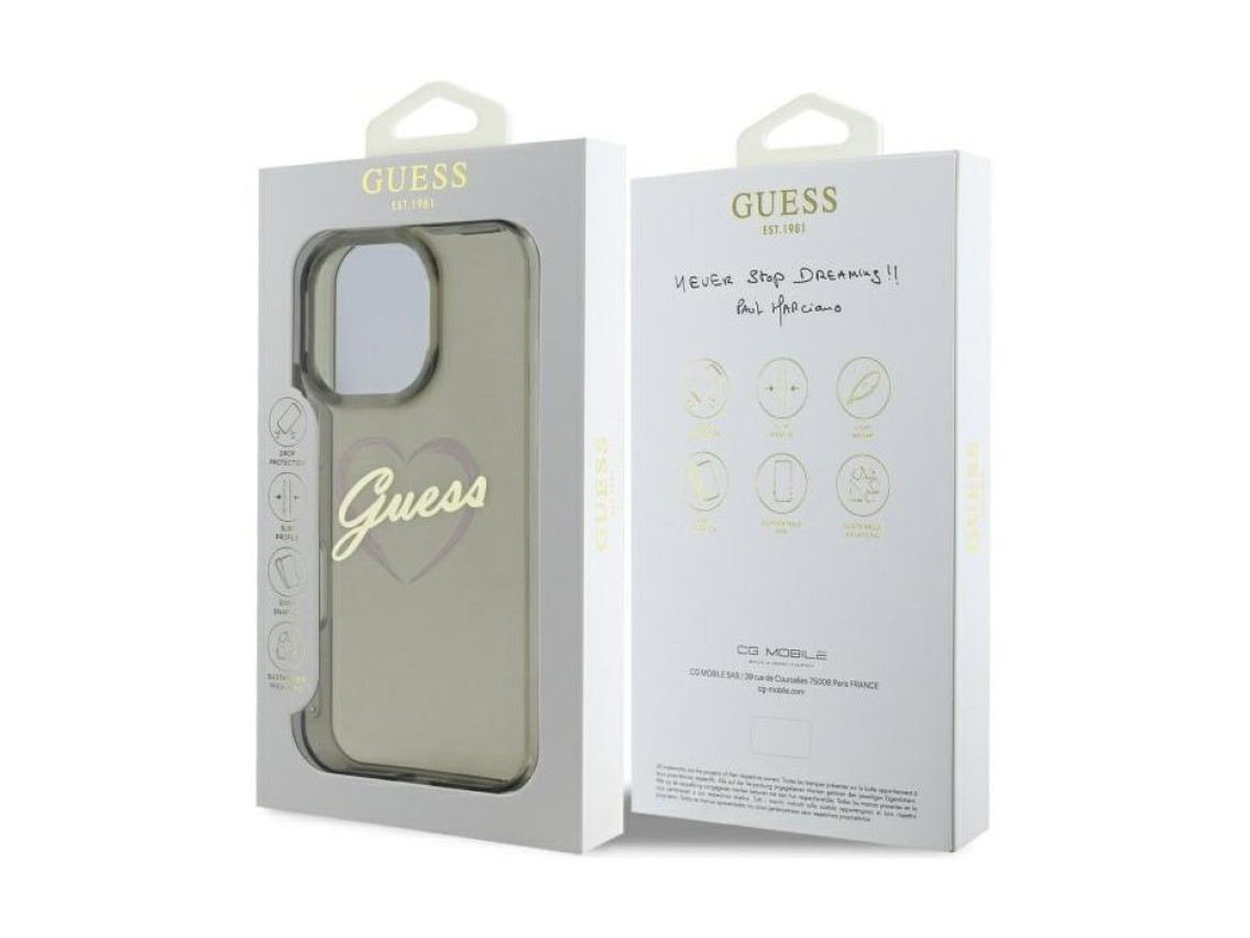 Funda Guess IML Heart para iPhone 16 Pro - Negra