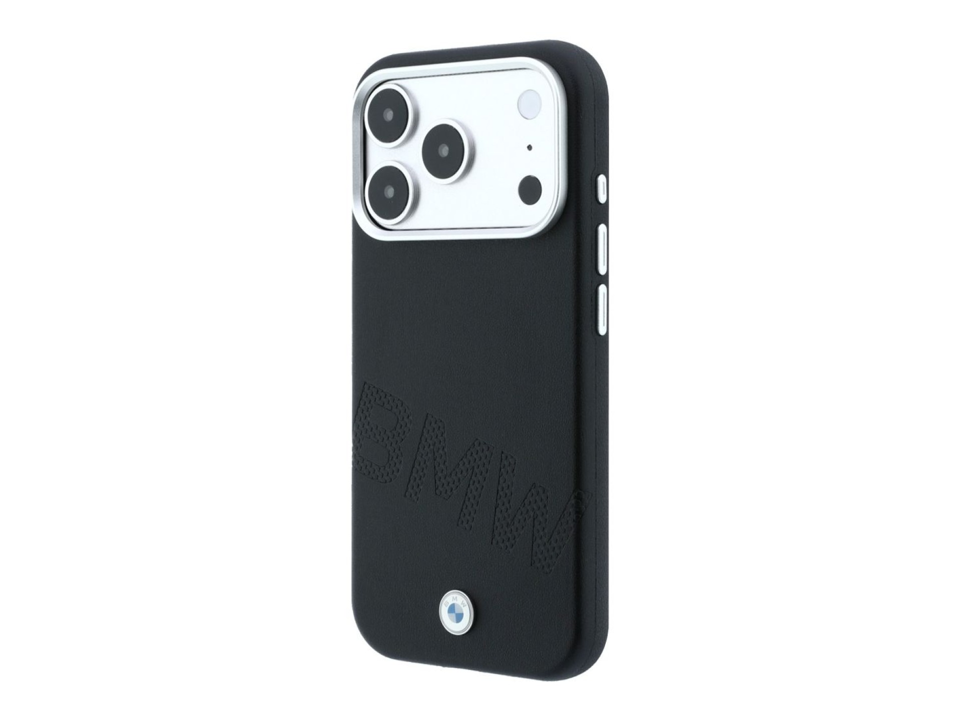 Capa MagSafe com letras em relevo inclinadas da BMW para iPhone 17 Pro/18 Pro - Preta