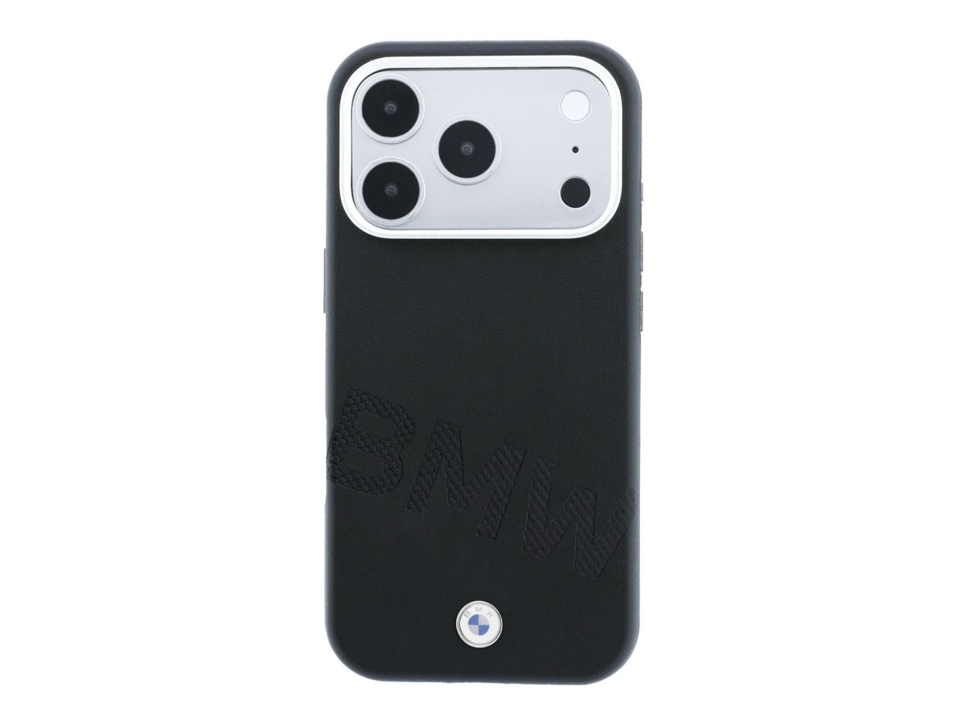 Capa MagSafe com letras em relevo inclinadas da BMW para iPhone 17 Pro/18 Pro - Preta