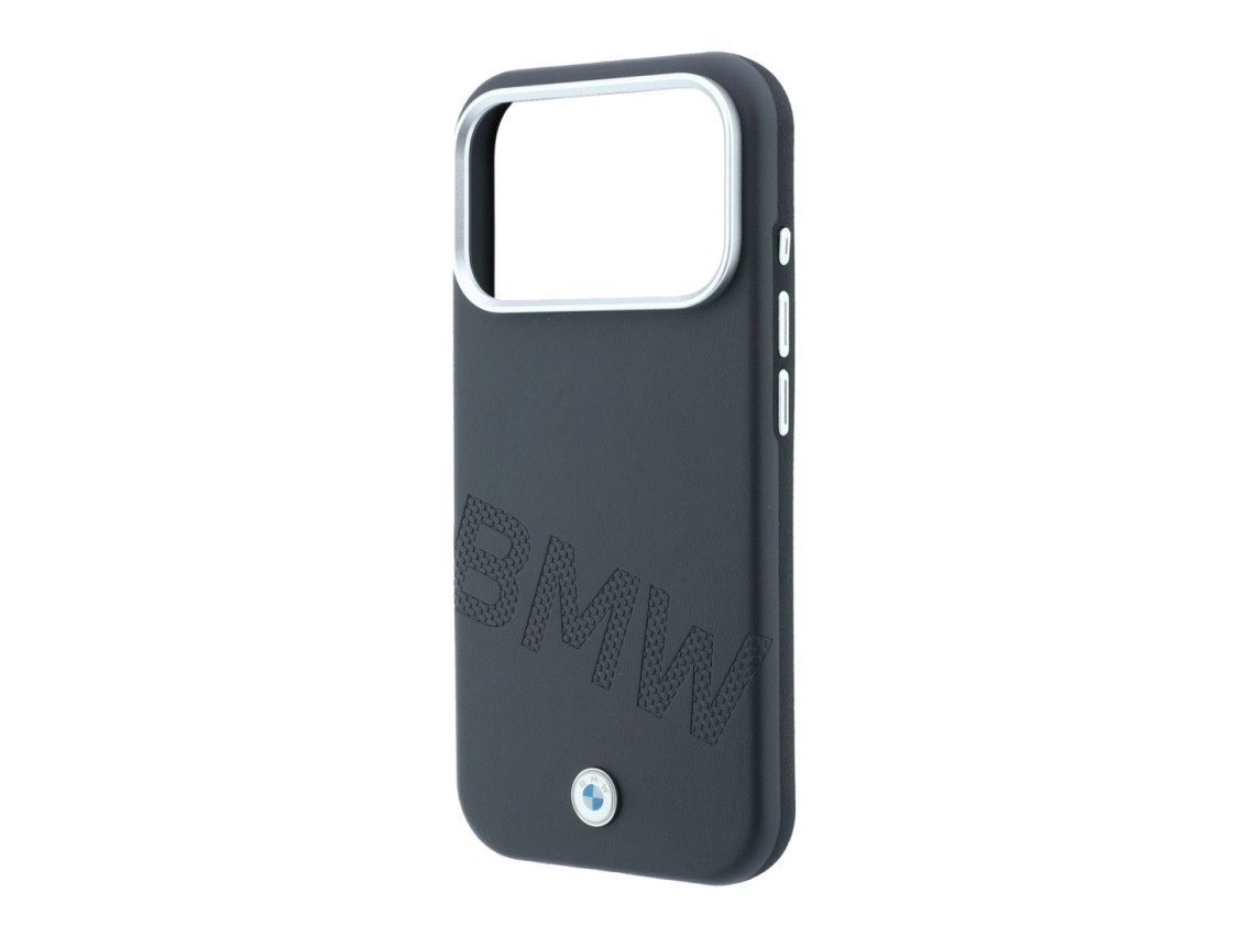 Capa MagSafe para iPhone 17 Pro/18 Pro com letras em relevo inclinadas da BMW - Cinzento