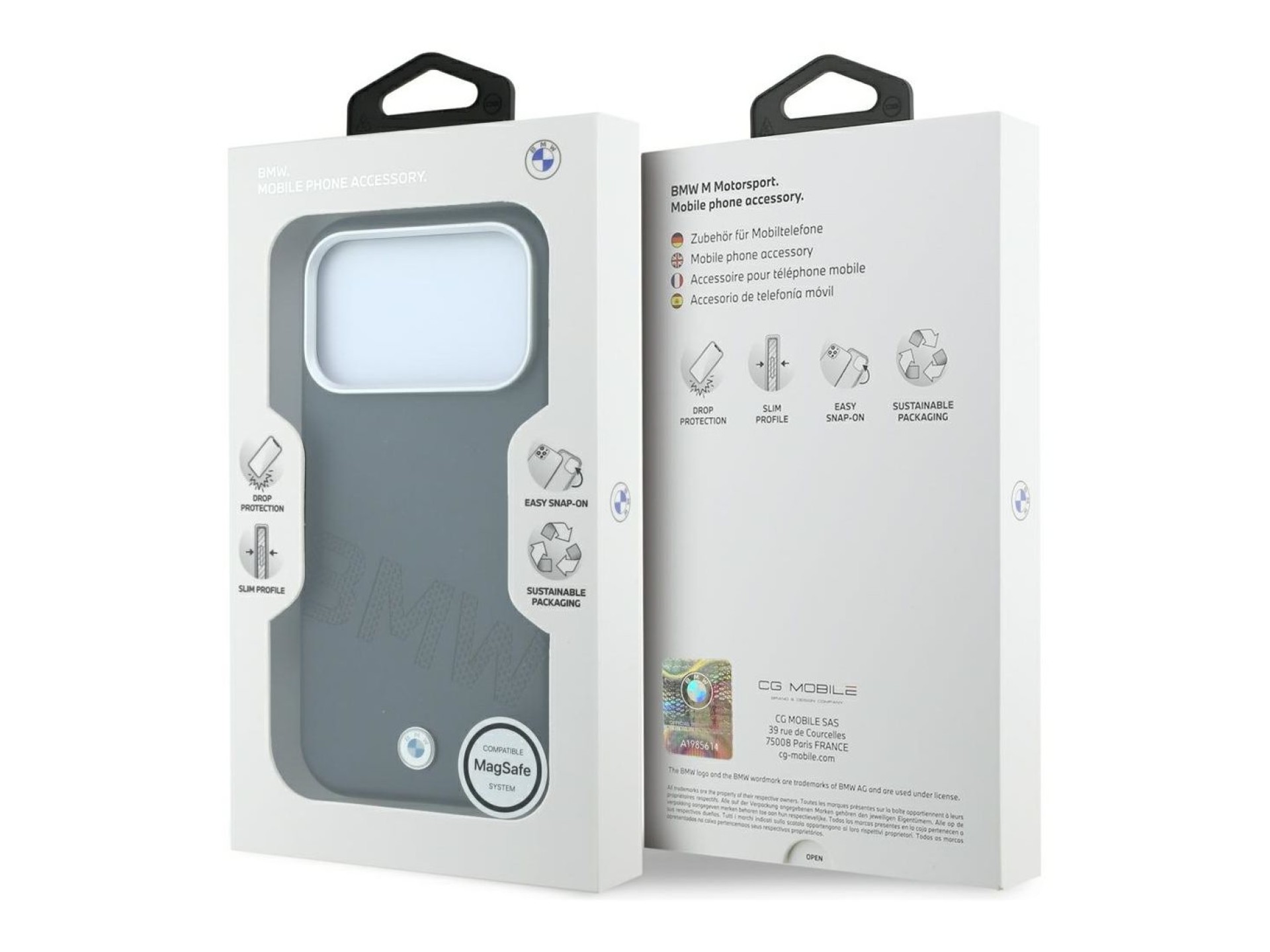 Capa MagSafe com letras em relevo inclinadas BMW para iPhone 17 Pro Max / 18 Pro Max - Cinzento