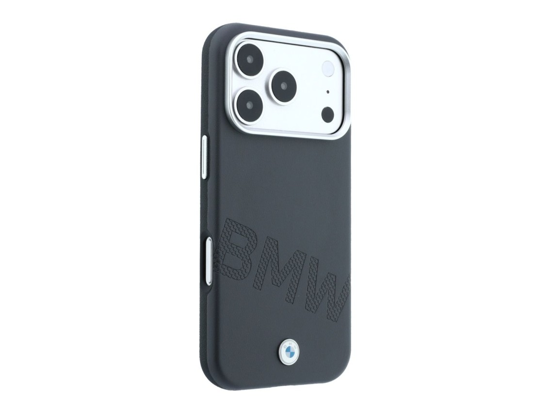 Capa MagSafe para iPhone 17 Pro/18 Pro com letras em relevo inclinadas da BMW - Cinzento