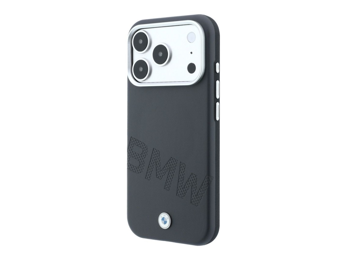 Capa MagSafe para iPhone 17 Pro/18 Pro com letras em relevo inclinadas da BMW - Cinzento