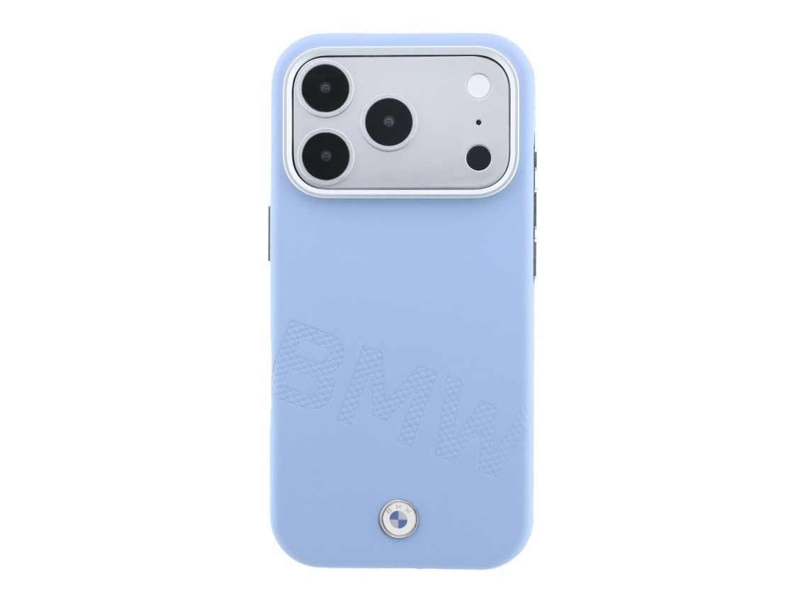 Capa MagSafe para iPhone 17 Pro/18 Pro com letras em relevo inclinadas da BMW - Azul