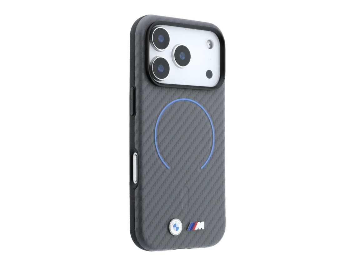 Capa MagSafe com anel impresso em fibra de carbono BMW M para iPhone 18 Pro/17 Pro - Cinzento