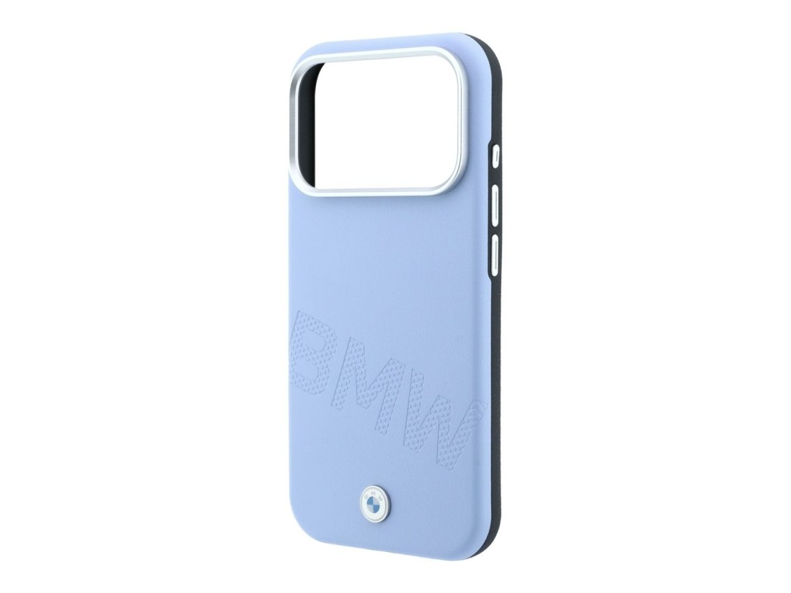 Capa MagSafe para iPhone 17 Pro/18 Pro com letras em relevo inclinadas da BMW - Azul