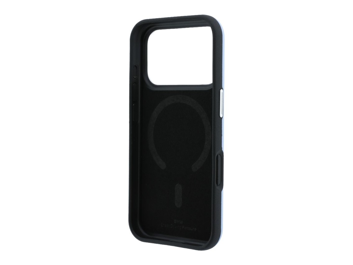 Capa MagSafe para iPhone 17 Pro/18 Pro com letras em relevo inclinadas da BMW - Azul