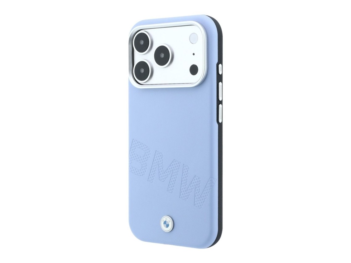 Capa MagSafe para iPhone 17 Pro/18 Pro com letras em relevo inclinadas da BMW - Azul