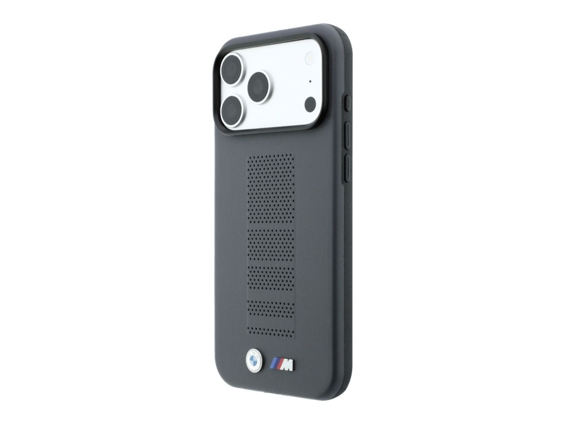 BMW M Blue Perfo Metal Logo MagSafe Case for iPhone 18 Pro / 17 Pro - Gray