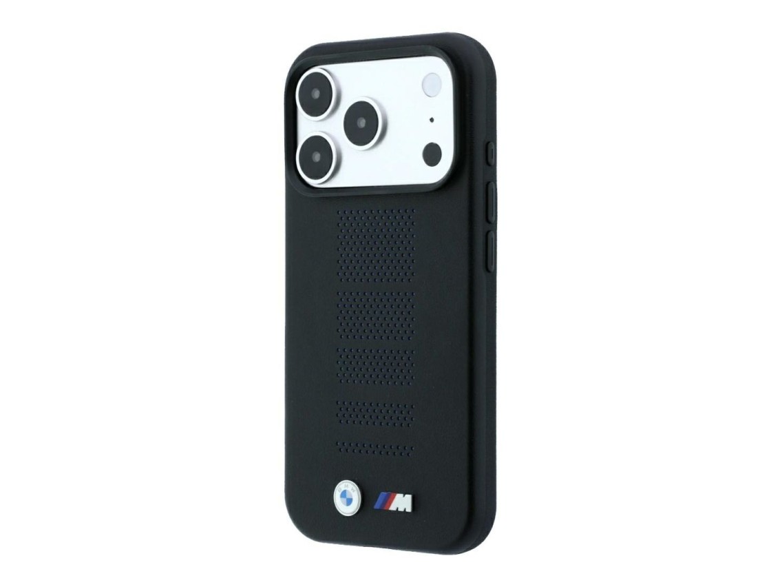 Funda BMW M Blue Perfo Metal Logo MagSafe para iPhone 18 Pro / 17 Pro - Negra