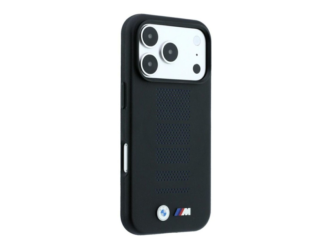 Funda BMW M Blue Perfo Metal Logo MagSafe para iPhone 18 Pro / 17 Pro - Negra