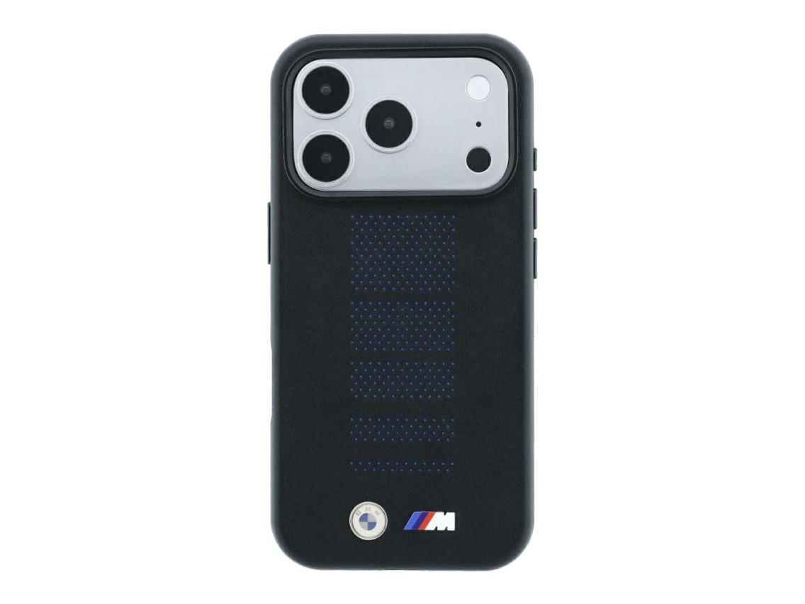 Funda BMW M Blue Perfo Metal Logo MagSafe para iPhone 18 Pro / 17 Pro - Negra