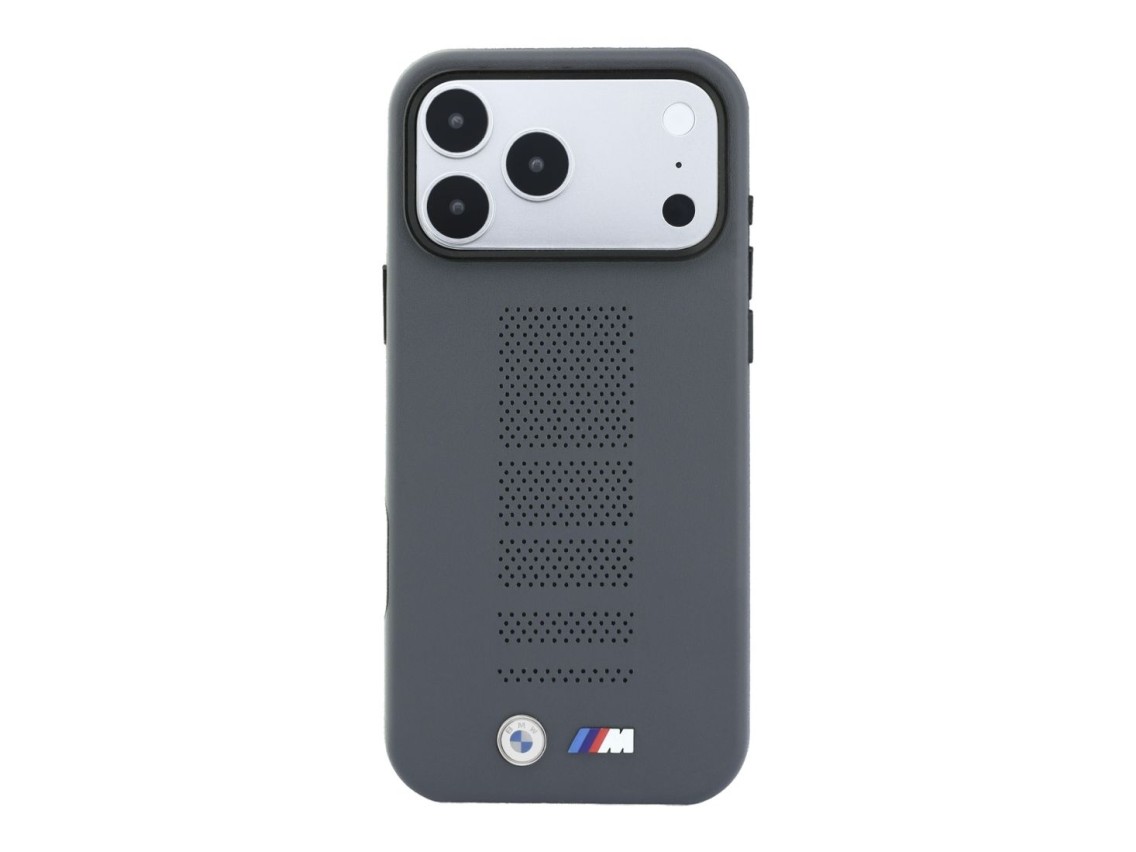 BMW M Blue Perfo Metal Logo MagSafe Case for iPhone 18 Pro / 17 Pro - Gray