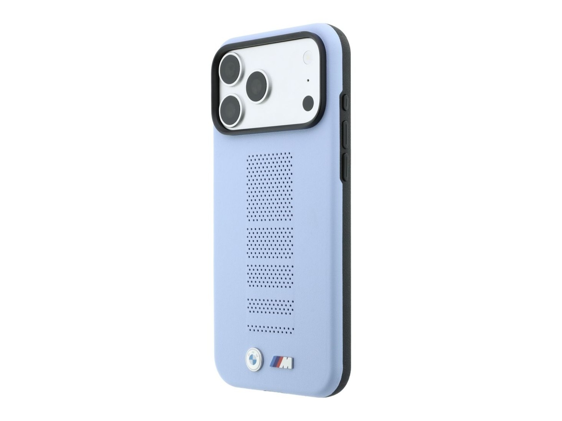 Funda BMW M azul con logo metálico perforado MagSafe para iPhone 18 Pro / 17 Pro - Azul