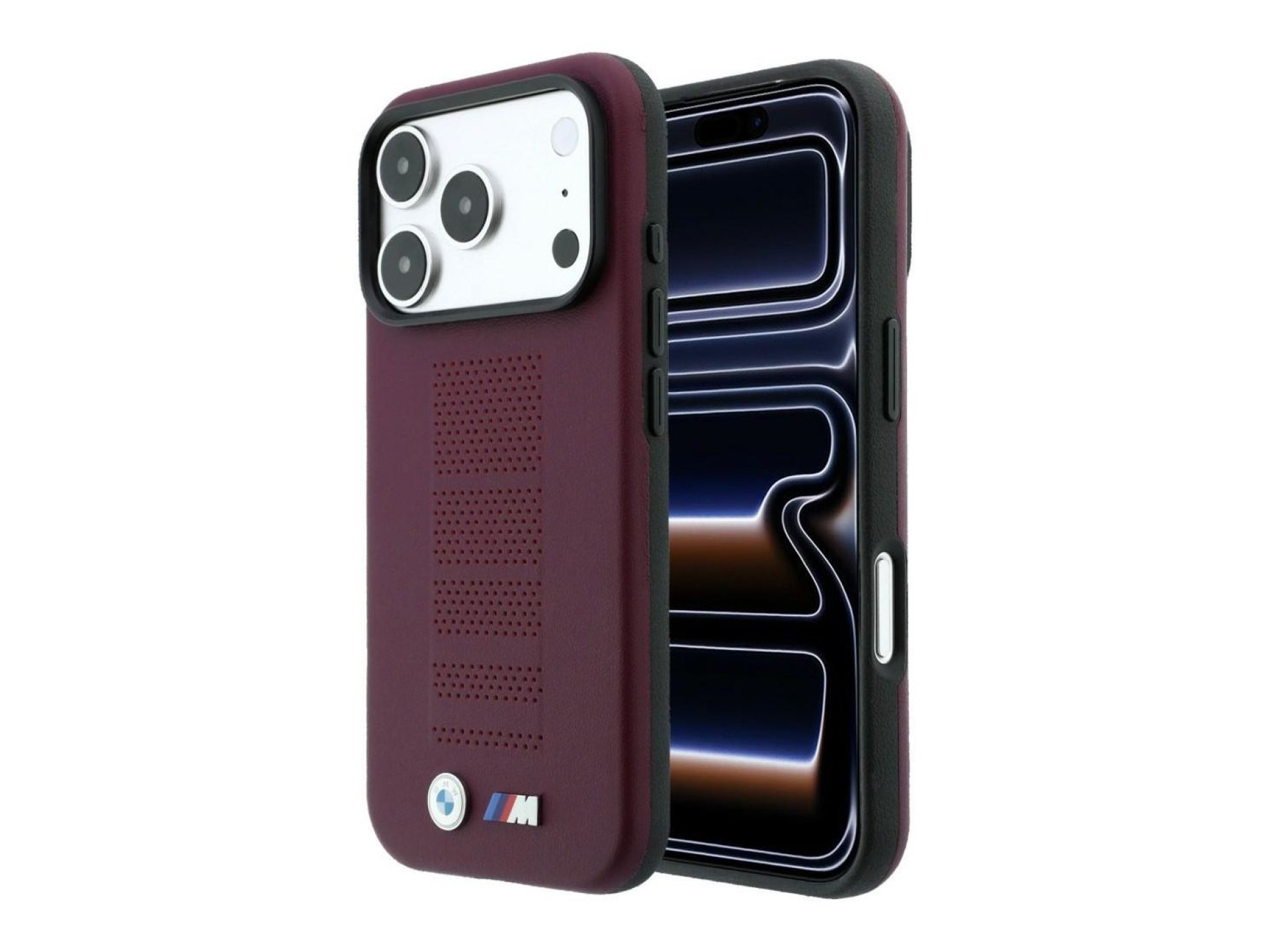 Capa MagSafe BMW M Blue Perfo Metal Logo para iPhone 18 Pro Max / 17 Pro Max - Bordô