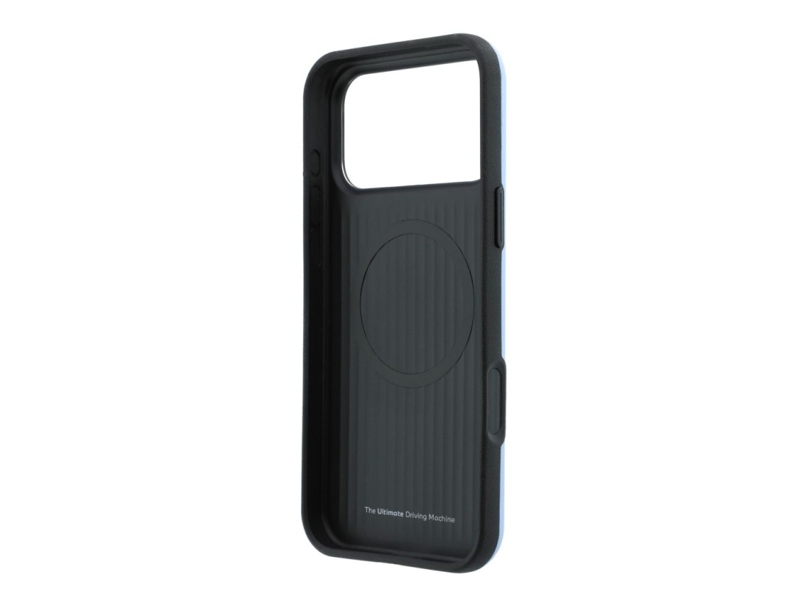 Funda BMW M azul con logo metálico perforado MagSafe para iPhone 18 Pro Max / 17 Pro Max - Azul