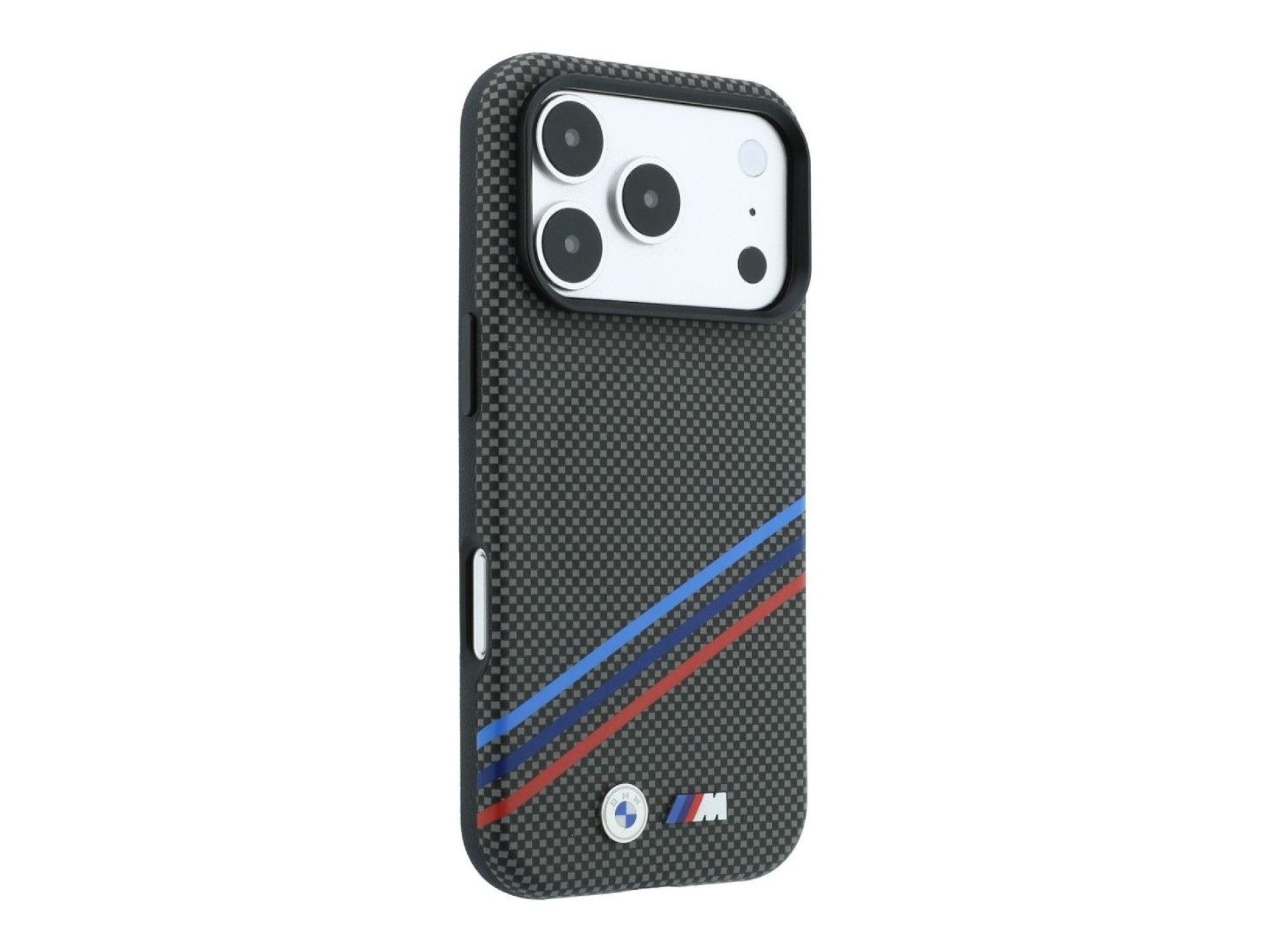 BMW M Quadrille Kevlar Print Tricolor Lines & Metal Logo MagSafe Case for iPhone 18 Pro / 17 Pro - D
