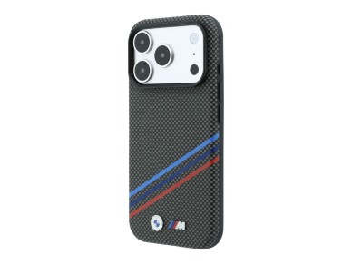 Funda BMW M Quadrille Kevlar Print Tricolor Lines & Metal Logo MagSafe para iPhone 18 Pro / 17 Pro -