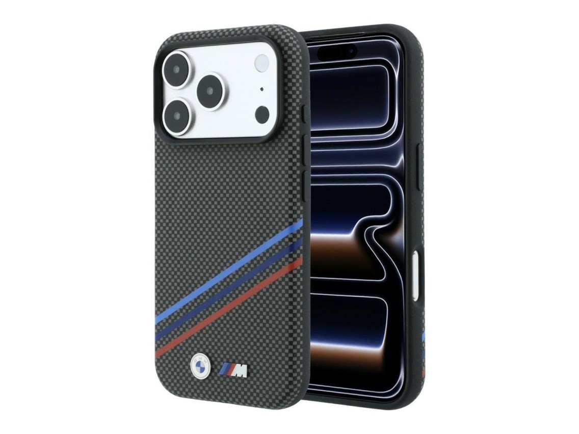 Funda BMW M Quadrille Kevlar Print Tricolor Lines & Metal Logo MagSafe para iPhone 18 Pro Max / 17 P