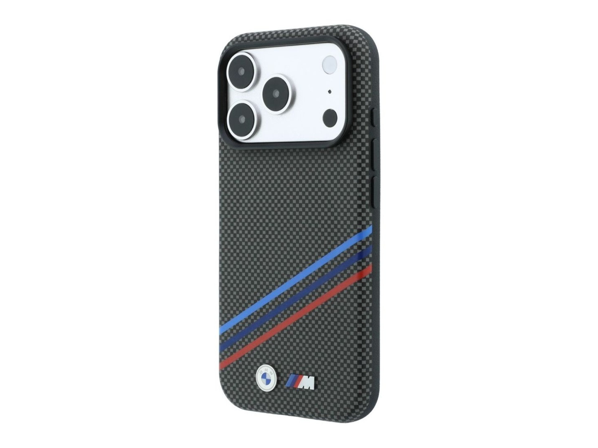 Funda BMW M Quadrille Kevlar Print Tricolor Lines & Metal Logo MagSafe para iPhone 18 Pro Max / 17 P