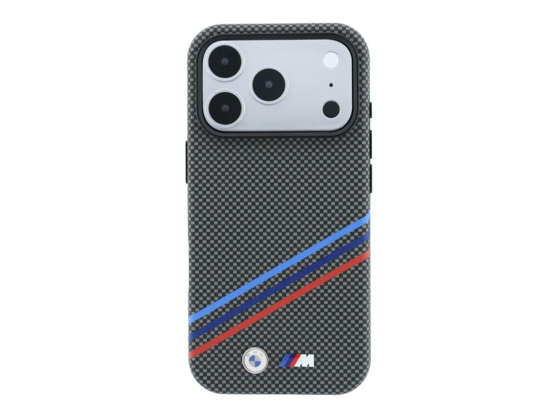 Funda BMW M Quadrille Kevlar Print Tricolor Lines & Metal Logo MagSafe para iPhone 18 Pro Max / 17 P
