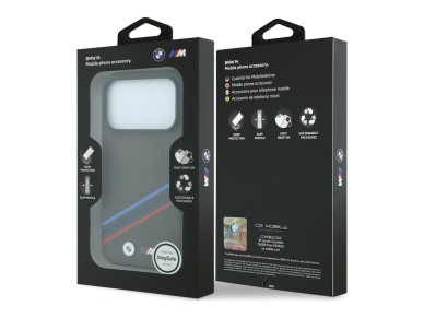 Funda BMW M Quadrille Kevlar Print Tricolor Lines & Metal Logo MagSafe para iPhone 18 Pro / 17 Pro -