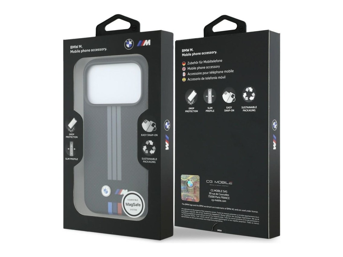 Funda BMW M Quadrille Kevlar Anthracite & Tricolor Print Lines MagSafe para iPhone 18 Pro Max / 17 P