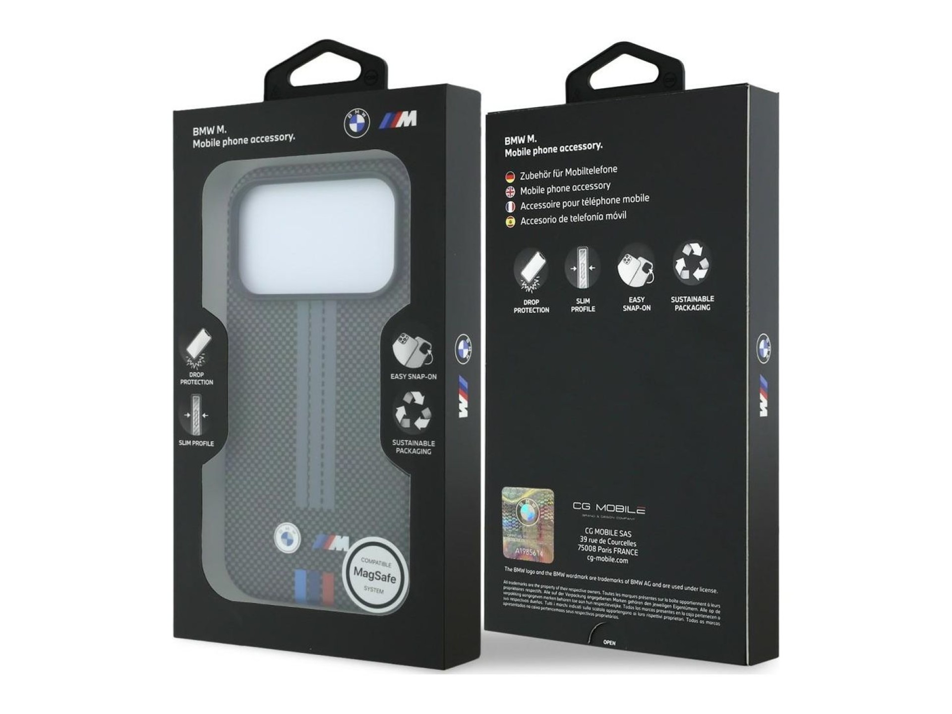 Capa MagSafe BMW M Quadrille Kevlar com estampa tricolor para iPhone 18 Pro Max / 17 Pro Max - Cinza