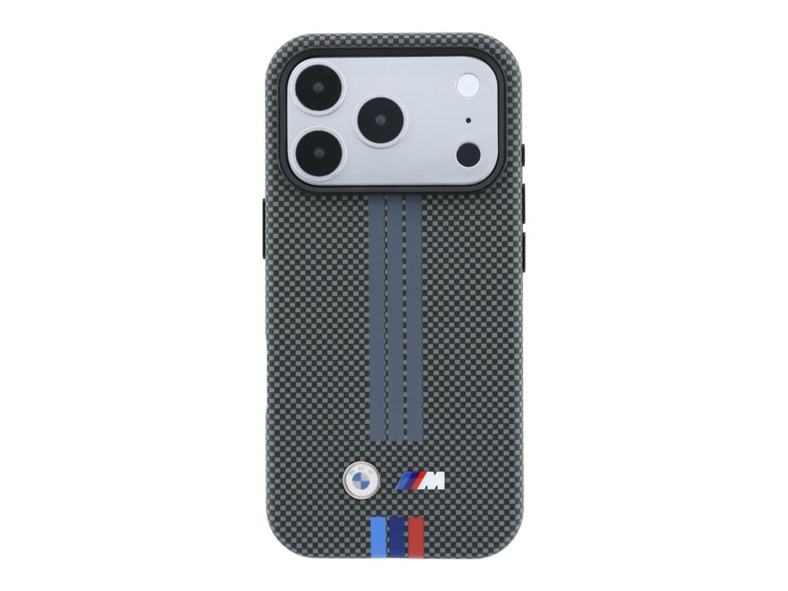 Capa MagSafe BMW M Quadrille Kevlar com estampa tricolor para iPhone 18 Pro Max / 17 Pro Max - Cinza