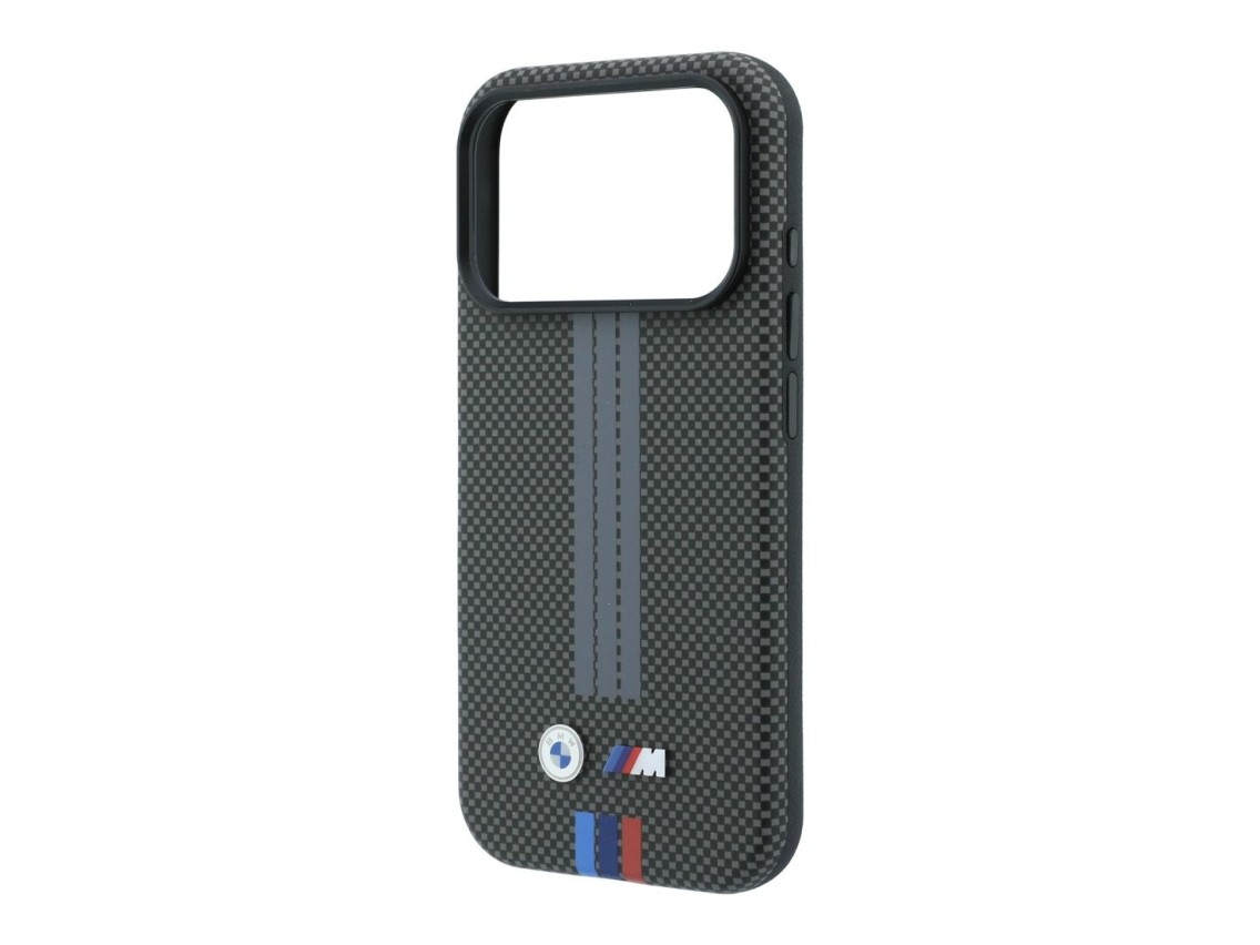 Capa MagSafe BMW M Quadrille Kevlar com estampa tricolor para iPhone 18 Pro Max / 17 Pro Max - Cinza