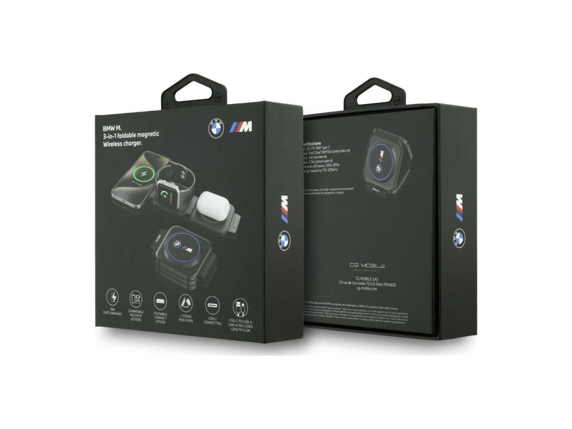 BMW M Qi2 15W Print Logo 3-in-1 Wireless Charger - Blue
