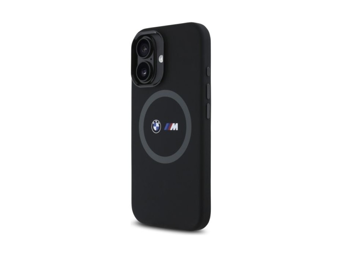 Funda de silicona con anillo estampado BMW M MagSafe para iPhone 16 - Negra