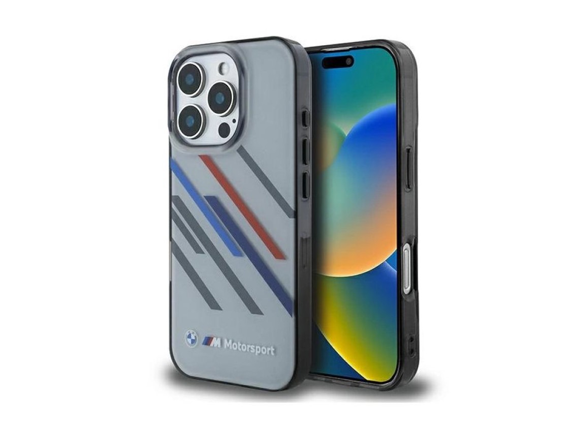 Capa BMW Motosport IML Random Stripes para iPhone 16 Pro - Cinzento