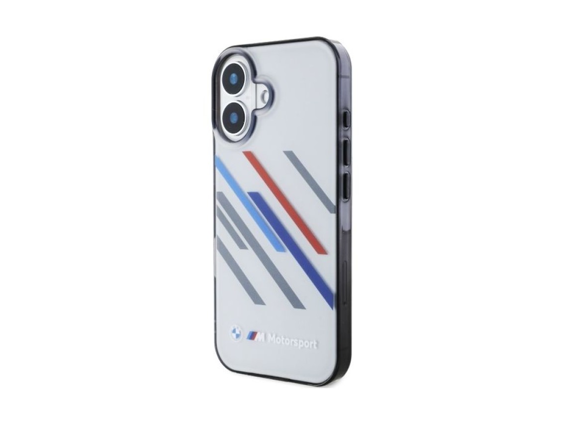 Capa BMW Motosport IML com riscas aleatórias para iPhone 16 Plus - Cinzento