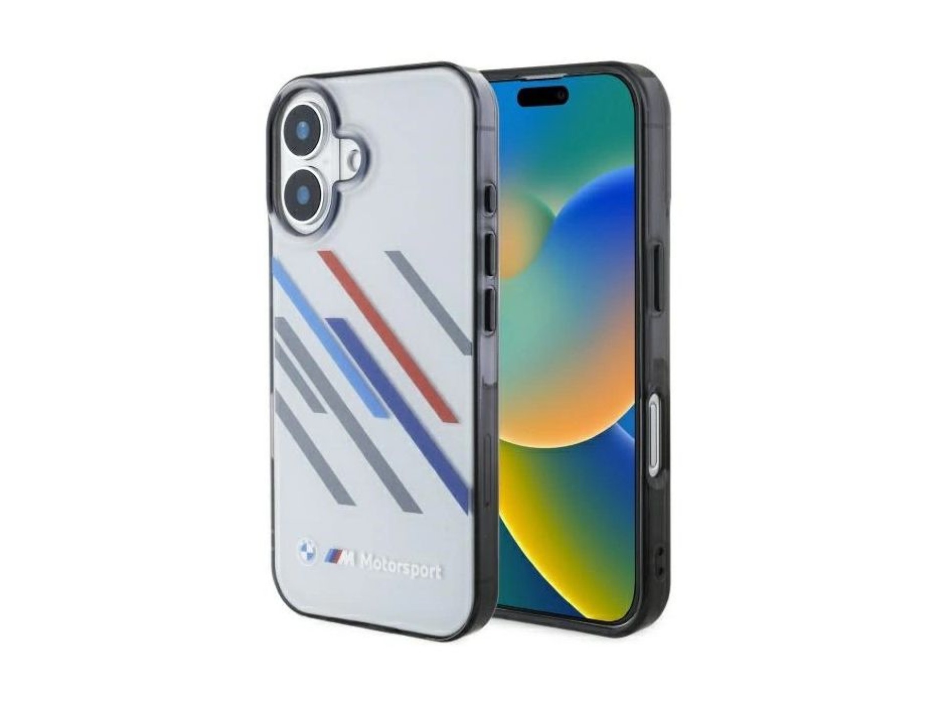 Capa BMW Motosport IML com riscas aleatórias para iPhone 16 Plus - Cinzento