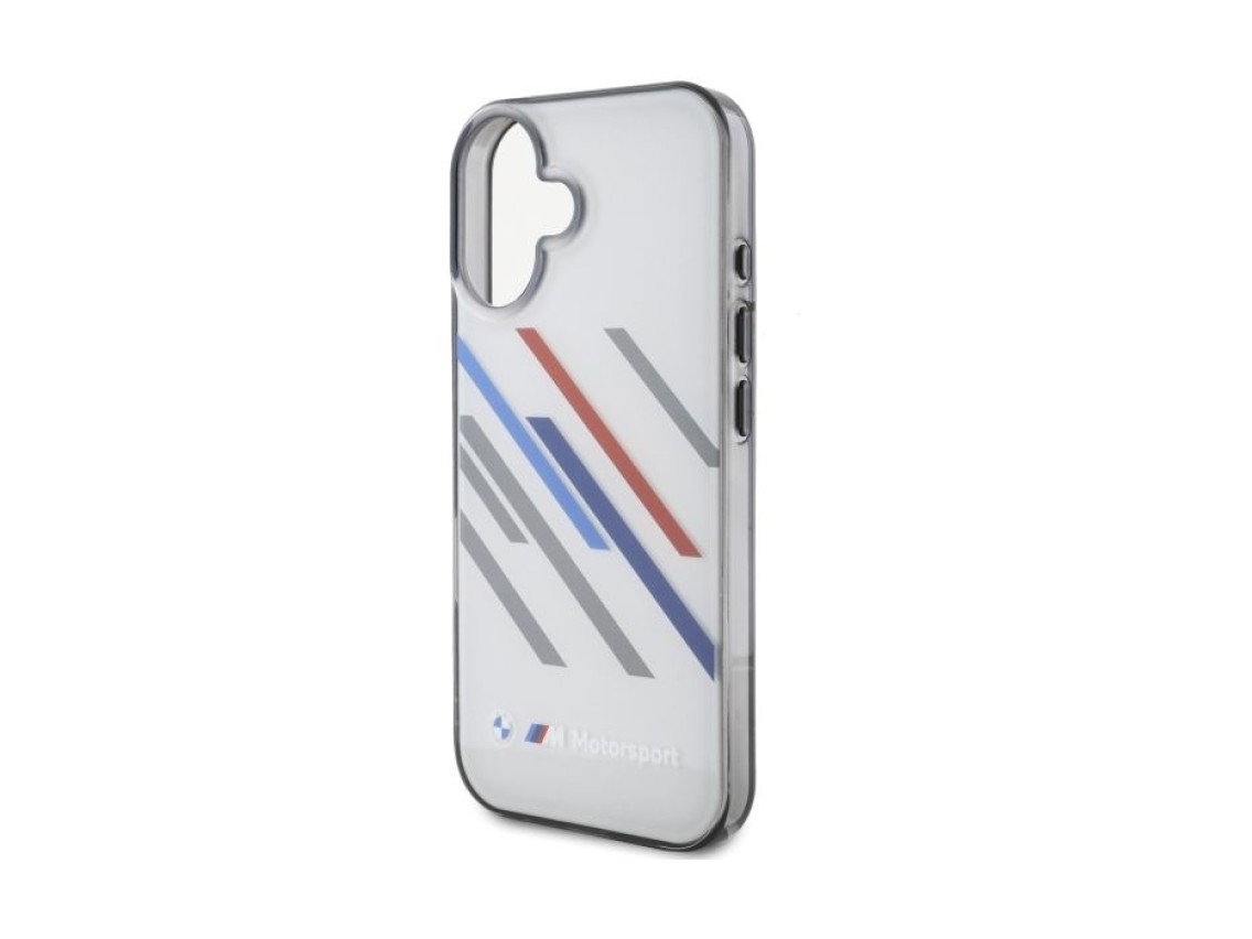 Capa BMW Motosport IML com riscas aleatórias para iPhone 16 Plus - Cinzento
