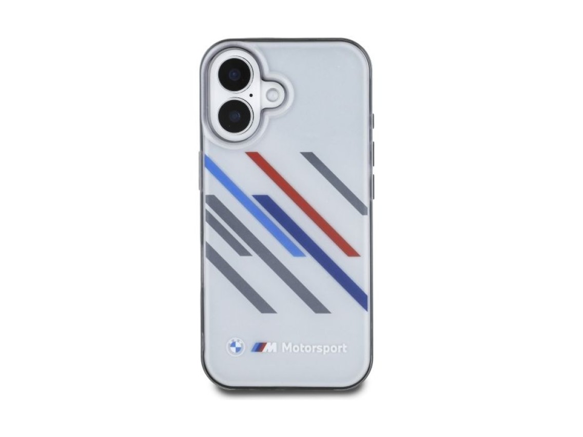 Capa BMW Motosport IML com riscas aleatórias para iPhone 16 Plus - Cinzento