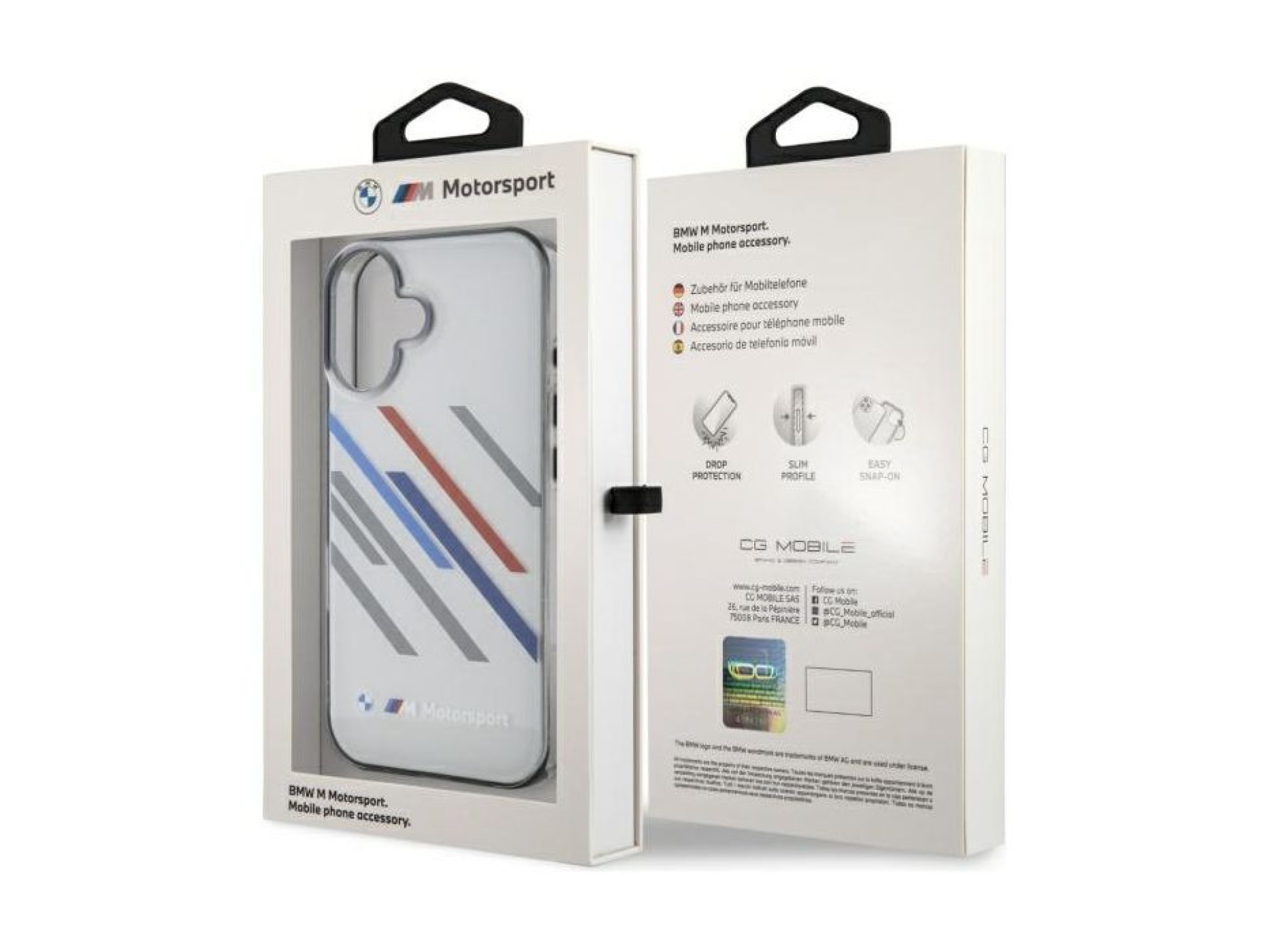 Capa BMW Motosport IML com riscas aleatórias para iPhone 16 Plus - Cinzento