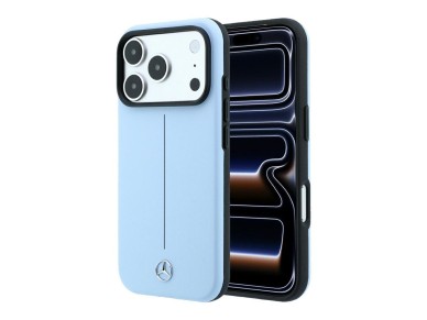 Mercedes Leather Semi Wrap Iconic Line MagSafe Case for iPhone 18 Pro Max / 17 Pro Max - Blue